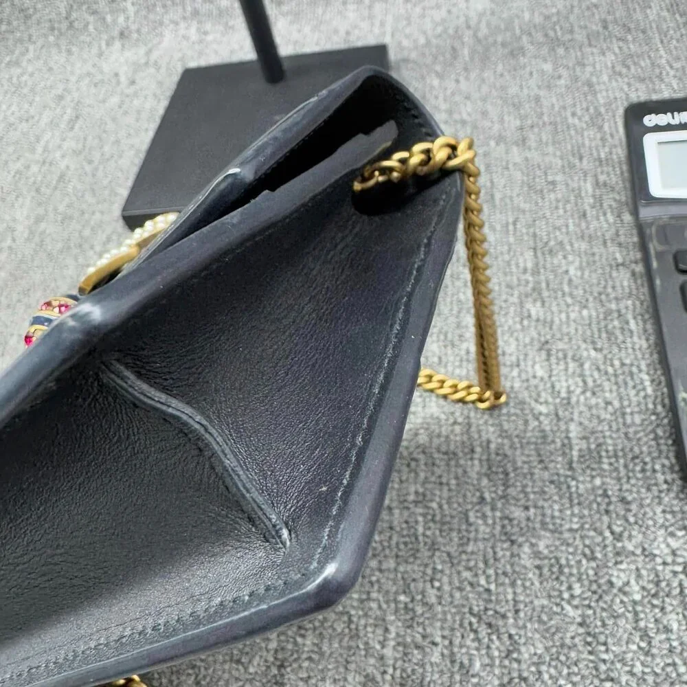 Authentic Gucci Queen Margaret Bee Chain Wallet Black Leather GG Crossbody - Picture 8 of 15